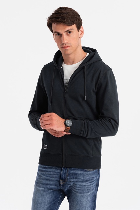 OMBRE, Hanorac de bumbac cu fermoar, Negru