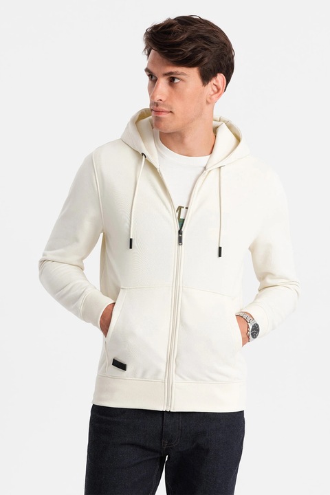 OMBRE, Hanorac de bumbac cu fermoar, Crem