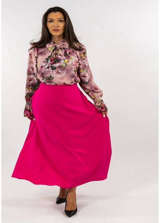 Compleu Roz Bluza Florala si Fusta Otniela, Roz