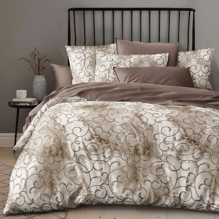 Двойно спално бельо Economy NufJoy® 4 части, чаршаф 230x250 см и завивка 200x230 см, 2 калъфки за възглавници 50x70 Geometric Beige-Brown