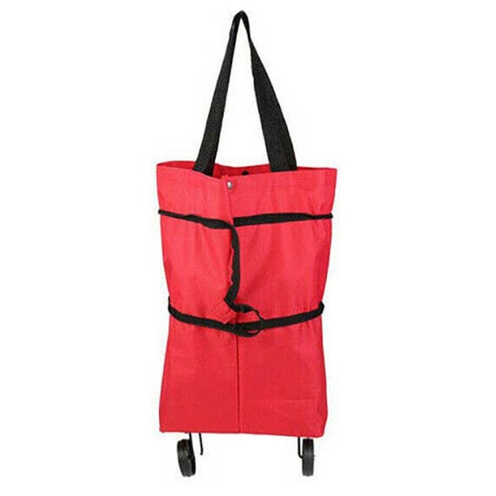 Carucior de Cumparaturi pe Roti, Pliabila, Rosu, 45x40x12 cm