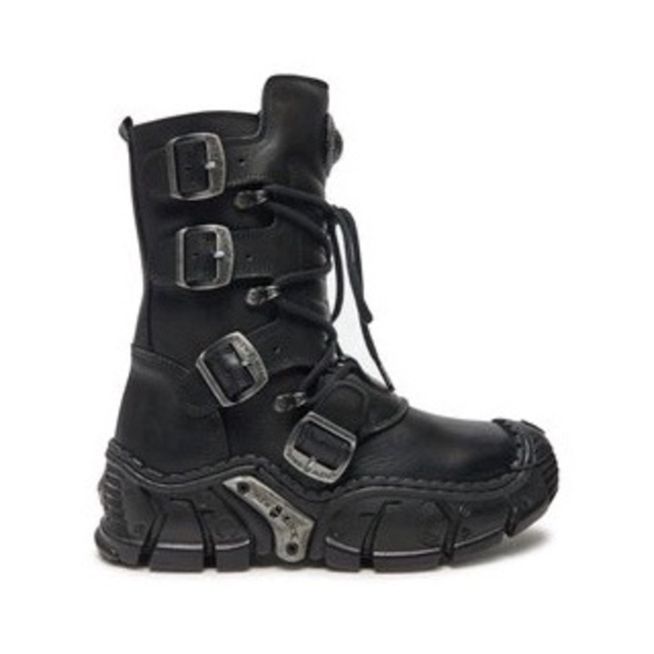 Botine dama New Rock, piele naturala, negru, Negru