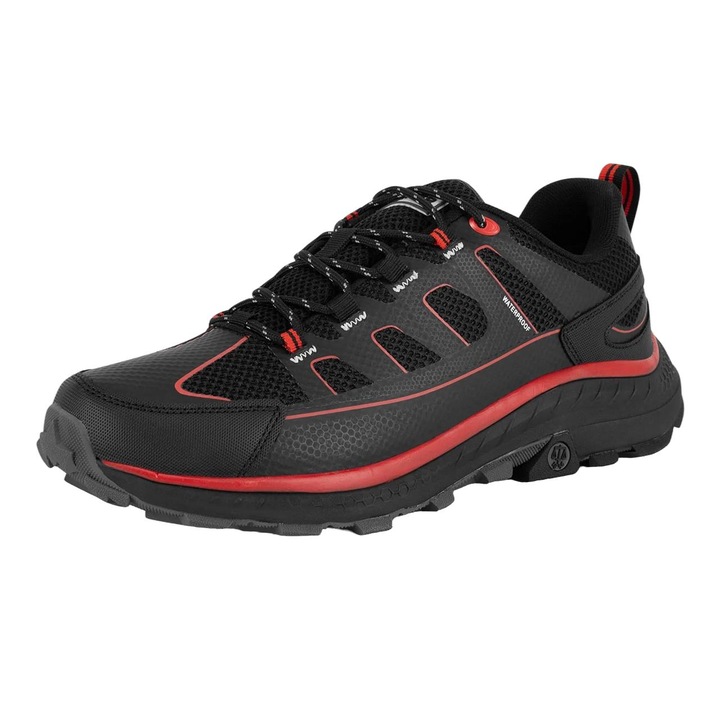 Pantofi trekking HUNTER PEAK RT LOW WP, negru/rosu, material textil