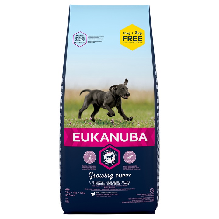 Hrana uscata pentru caini Eukanuba Puppy Large Breed, Pui, 15 + 3Kg