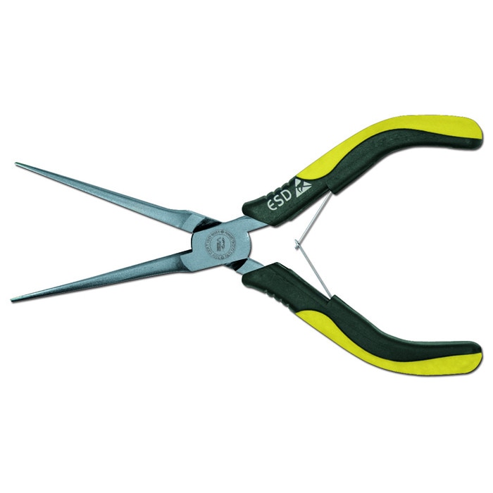 Cleste cu varfuri semirotunde ascutite ESD cu maner bimaterial marca Egamaster cu dimensiunea de 150 mm