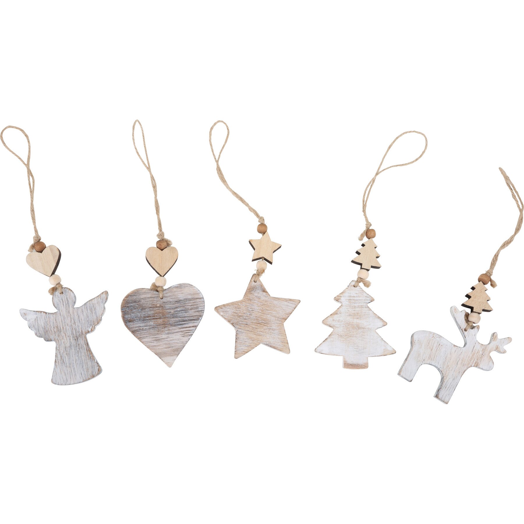 Decoratiuni de Craciun din lemn, Set de 5 bucati Shabby Chic