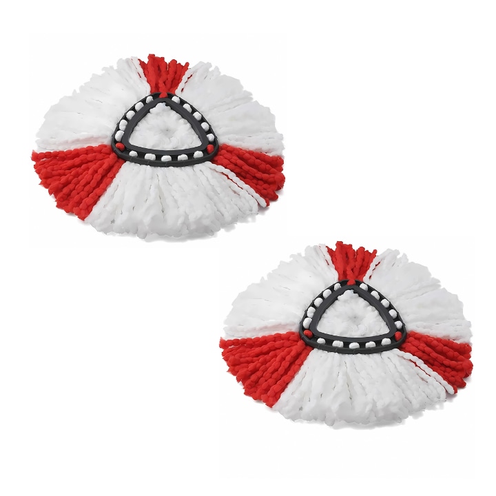 Set 2 Bucati Rezerve Mop Rotativ TrioStore® Compatibile Vileda Easy Wring Turbo Si UltraSpin 2 In 1, Rezerve Mop Rotativ Din Microfibra Absorbanta Pentru Pardoseli Dure, Montare Usoara, Lavabile, Alb/Rosu