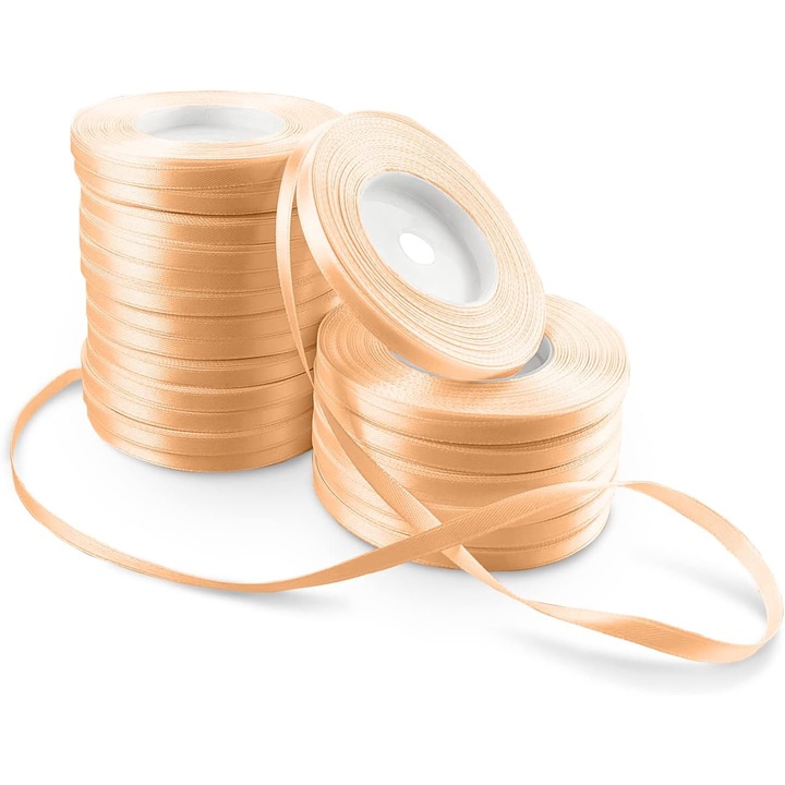 Szaténszalag szett, Netuno, 6 mmx 32m, fényes felülettel, dekorációnak tökéletes, poliészter, műanyag tekercsre tekerve, Barack, 20 db