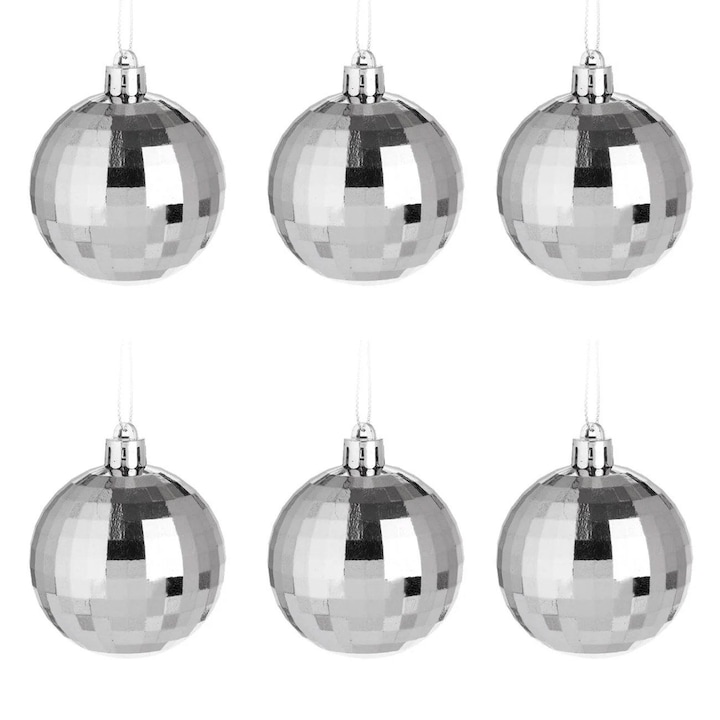 Set Globuri de Craciun Disco Ball, argintii, 6buc, 8cm