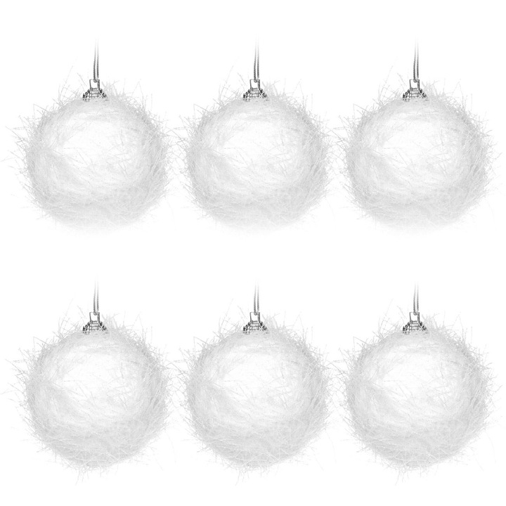 Set Globuri Craciun, Glitter, Fire Albe, 8 cm, 6 Bucati, Alb, MYONNA IT & E- COMMERCE ®