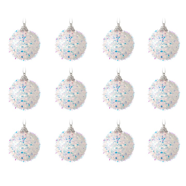 Set Globuri de Crăciun MYONNA, 12 buc, Alb, Holografic, 5cm