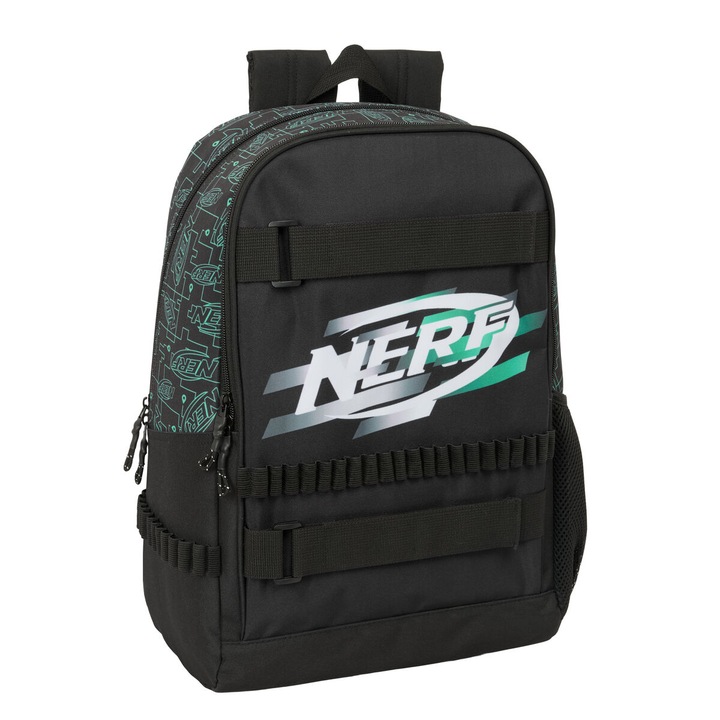 Ghiozdan scolar Nerf, negru, 31x44x17cm, cu compartimente