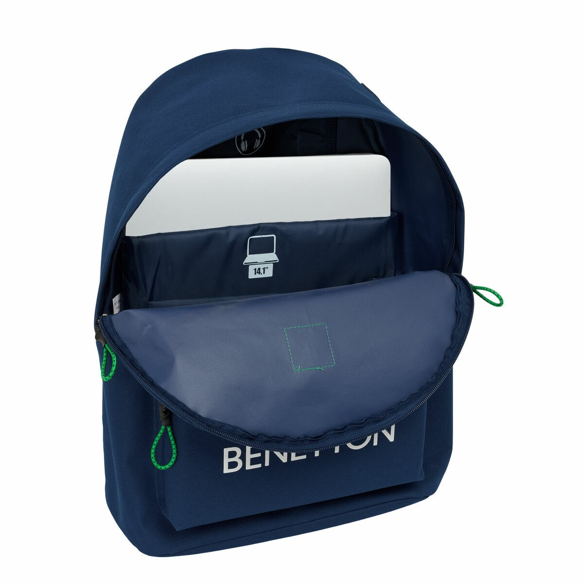Rucsac laptop Benetton, albastru inchis, 31x41x16cm, compartiment pentru notebook pana la 14.1"