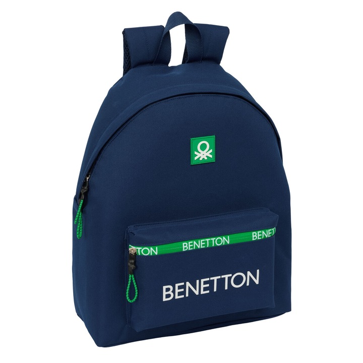 Ghiozdan Benetton, albastru inchis, dimensiuni 33x42x15cm