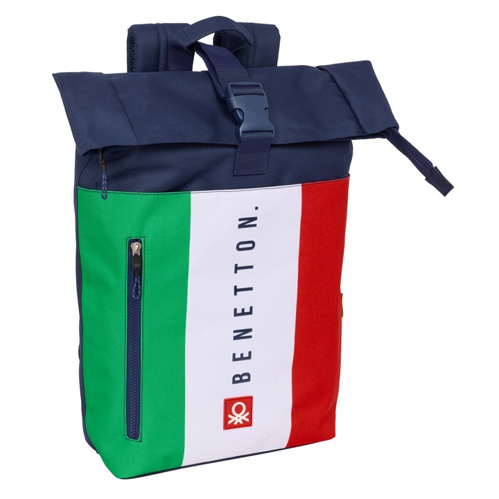 Ghiozdan laptop Benetton Flag, albastru inchis, 28x42x13cm, compartiment pentru laptop pana la 15.6"