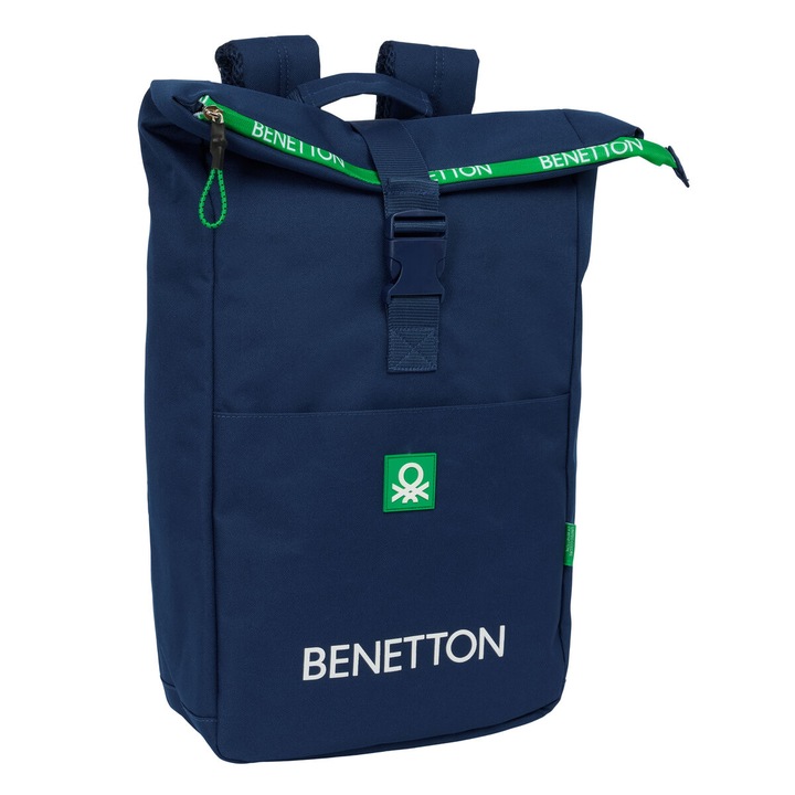 Rucsac laptop Benetton, albastru inchis, 28x42x13cm, compartiment pentru notebook pana la 15.6"
