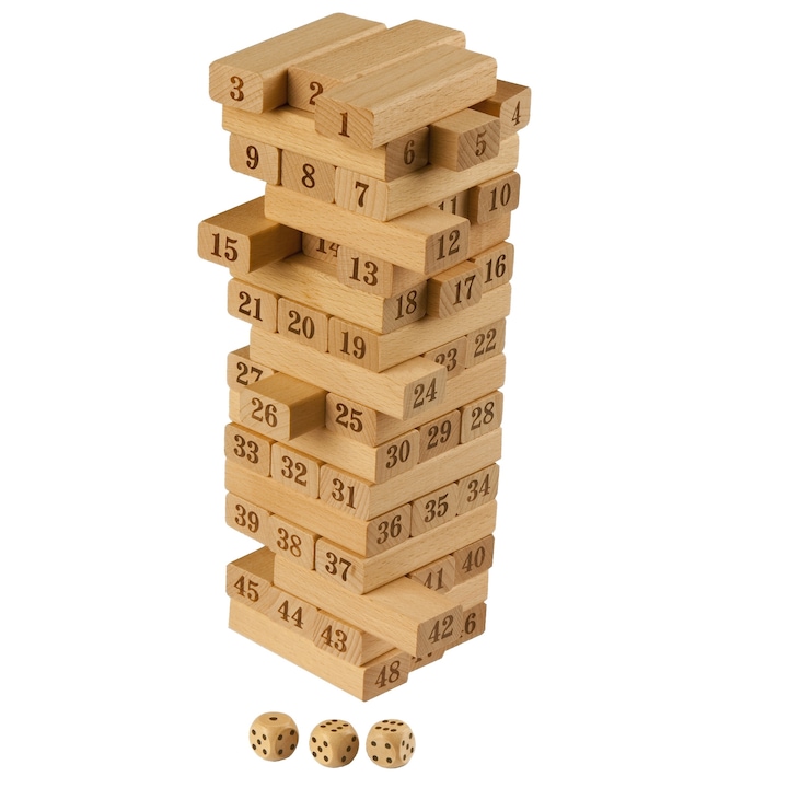 Joc Momki Turnul instabil din lemn natur, cu cifre