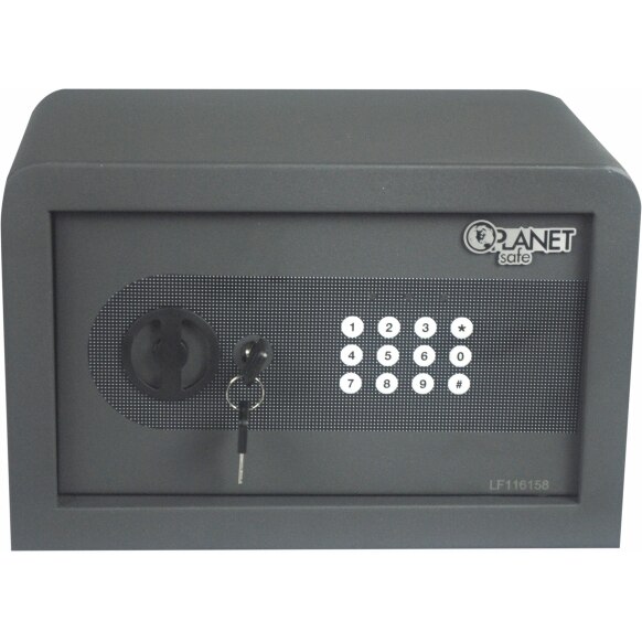 Seif electronic si cheie Planet Safe 25AT, 250 x 350 x 250 mm, Otel, Negru