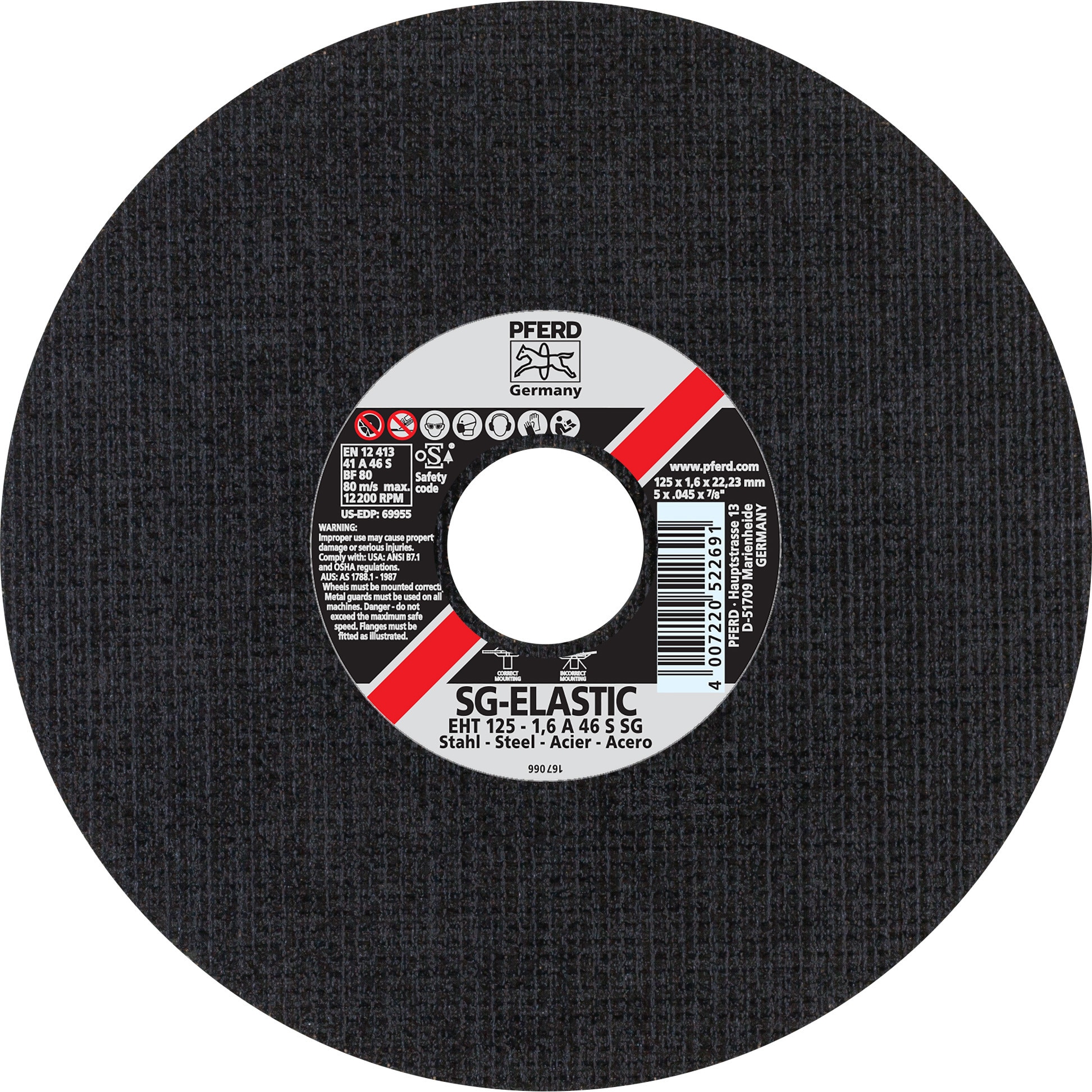 Disc taiere metal PFERD 125x22.23x1.6 mm A46 S SG