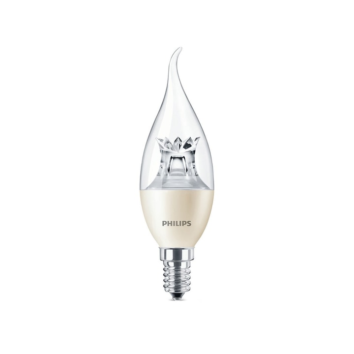 Philips MASTER LEDcandle DIMTONE Izzó, E14, 6-40W, 470 Lumen, 2700K, Fehér fény, Gyertyaláng forma, Átlátszó