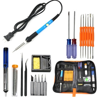 Set profesional 8 in 1, pistol de lipit 60W, pensete antistatice, pompa dezlipit, Burete termorezistent si geanta depozitare - Phuture® Set profesional 8 in 1, pistol de lipit 60W, pensete antistatice, pompa dezlipit, Burete termorezistent si geanta depozitare - Phuture®