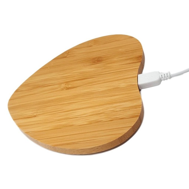 Безжично зарядно Phuture Bamboo Wireless Charger Charger Pad с бързо зареждане за iPhone 8 или iPhone X и Samsung Galaxy S6/S7 Edge/Note 5 (с форма на сърце) - Phuture®