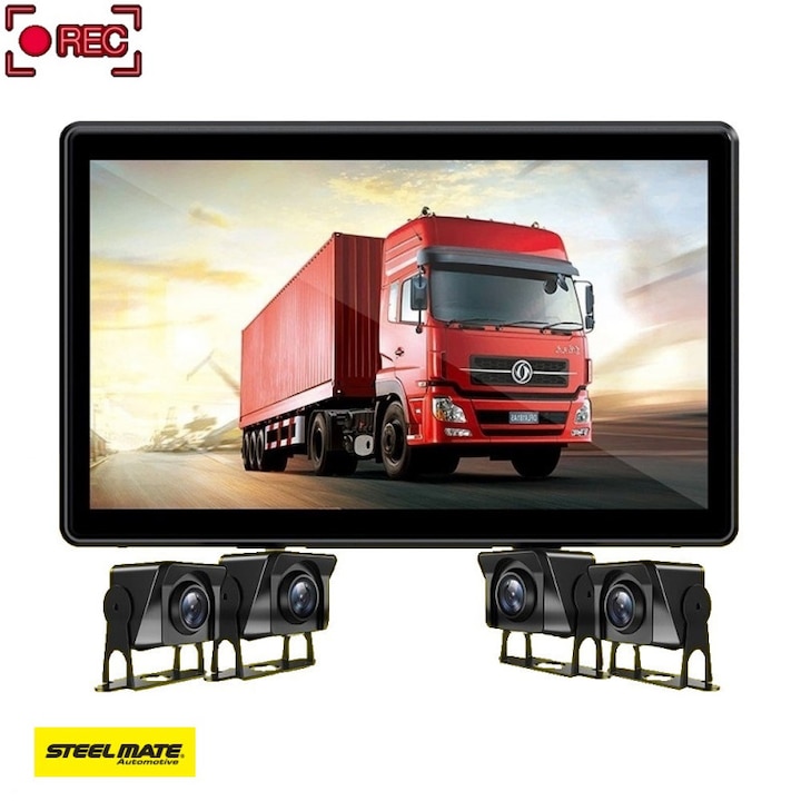 DVR система с 10" AHD монитор на таблото и включени 4 камери, за микробуси и камиони
