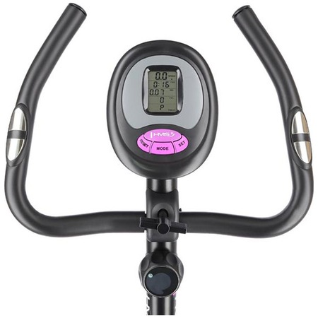 Bicicleta fitness magnetica HMS M9239, volanta 9 kg, greutate maxima utilizator 120 kg, negru/mov