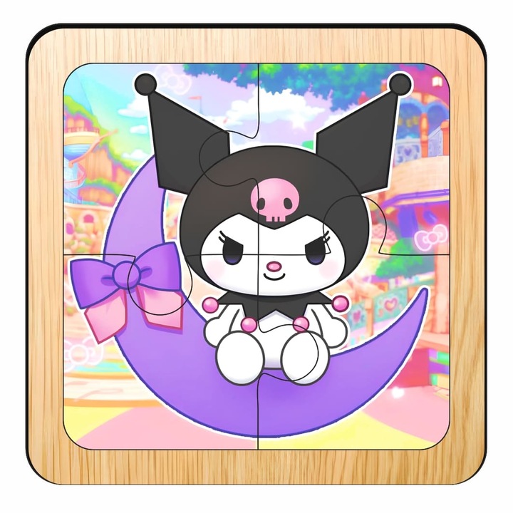 Fa puzzle, Kuromi, 4 db, Többszínű, 10×10 cm, PDUV109
