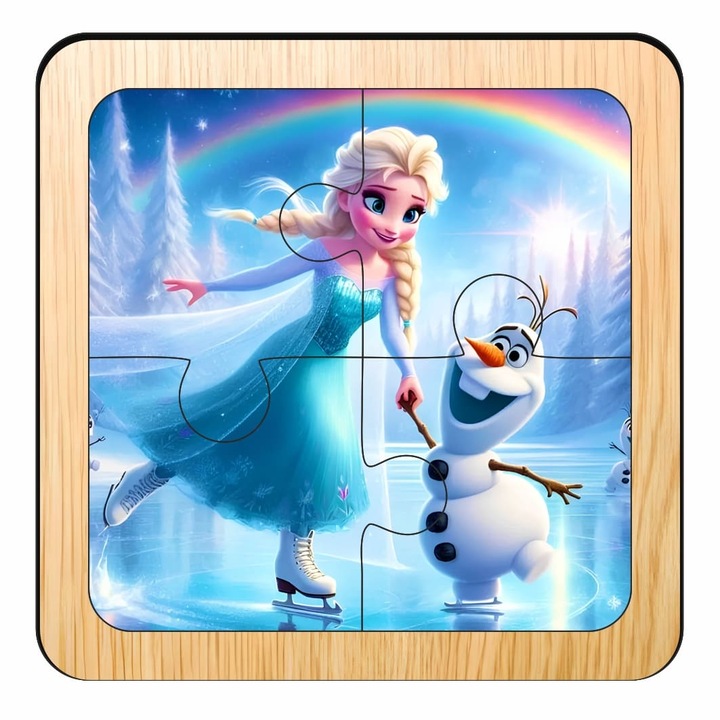 Fa puzzle, Elsa, Olaf, 4 db, Többszínű, 10×10 cm, PDUV110