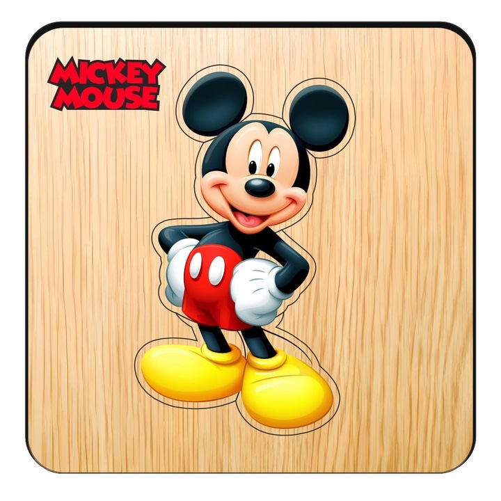 Fa puzzle, Miki egér, 6 db, Többszínű, 12×12 cm, PDUV124