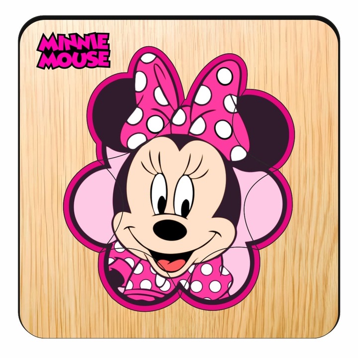 Fa puzzle, Minnie Mouse, 7 db, Többszínű, 12×12 cm, PDUV127