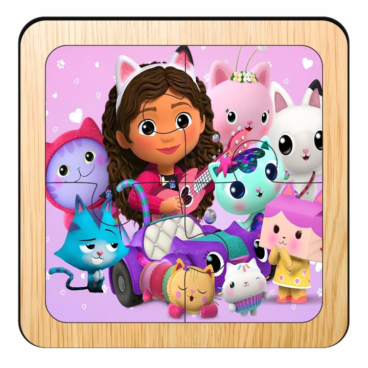 Fa puzzle, Gabby's Dollhouse, 4 db, Többszínű, 10×10 cm, PDUV115