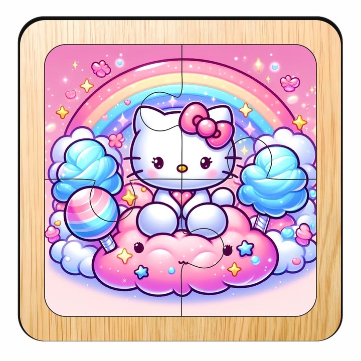 Fa puzzle, Hello Kitty, 4 db, Többszínű, 10×10 cm, PDUV097