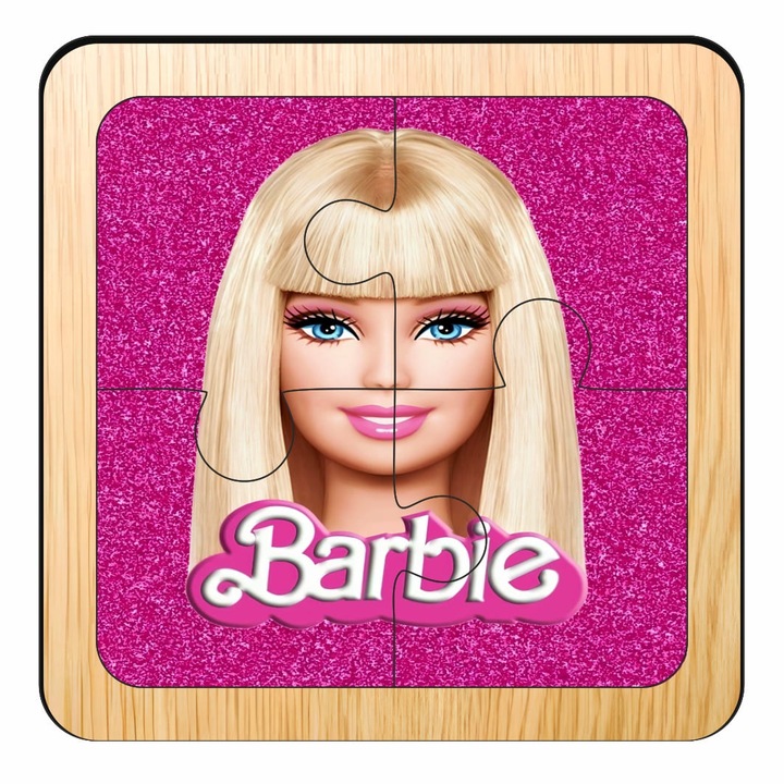 Puzzle din lemn, Barbie, 4 piese, Multicolor, 10×10 cm, PDUV095