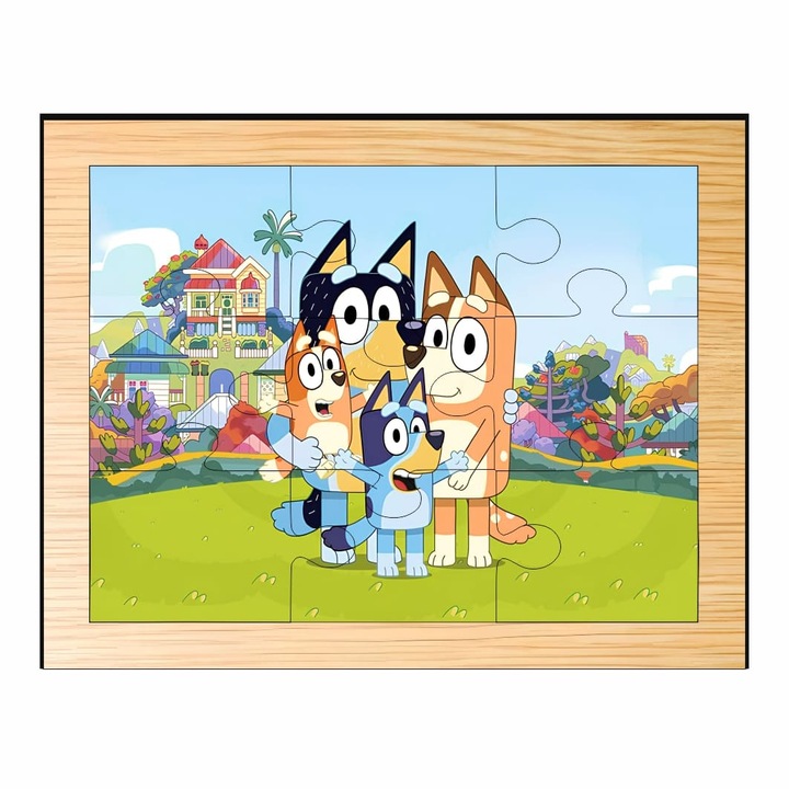 Fa puzzle, Bluey, 9 db, Többszínű, 15×12 cm, PDUV064