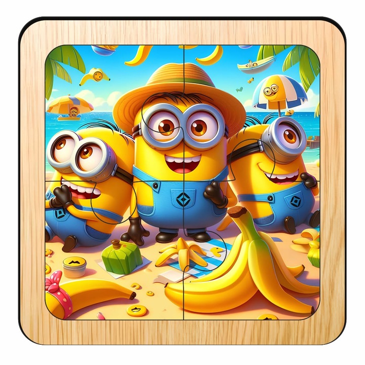 Fa puzzle, Minionok, 4 db, Többszínű, 10×10 cm, PDUV106