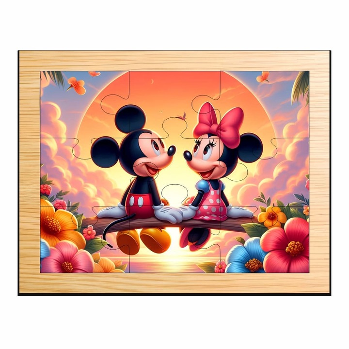 Fa puzzle, Miki egér, Minnie egér, 9 db, Többszínű, 15×12 cm, PDUV070