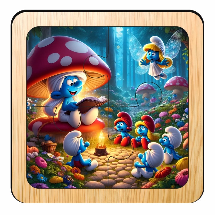 Fa puzzle, Törpök, 4 db, Többszínű, 10×10 cm, PDUV113