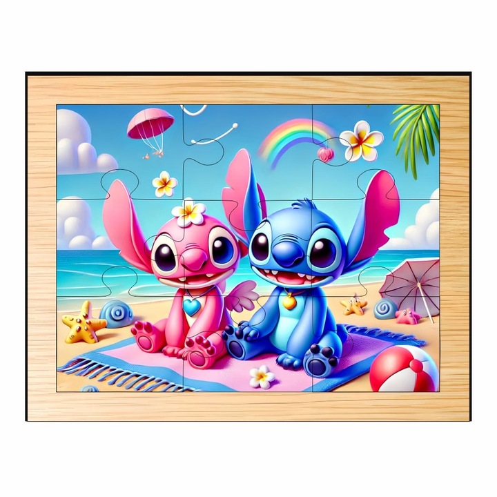 Fa puzzle, Stitch, 9 db, Többszínű, 15×12 cm, PDUV003