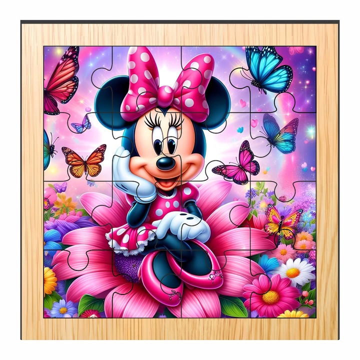Fa puzzle, Minnie Mouse, 16 db, Többszínű, 17×17 cm, PDUV029