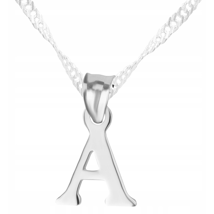 Colier, Larezo, Litera A, Argint 925, 42 cm + 3 cm, Pandantiv 20 mm, Antialergic, Cutie Premium Pentru Bijuterii Cadou, Argintiu