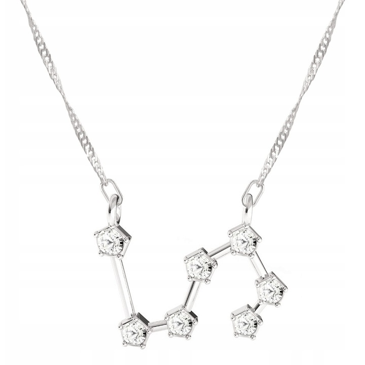 Colier, Larezo, Semn Zodiacal Leu, Argint 925, Zirconii, Lungime 42 cm + 3 cm Extensie, Inaltime Pandantiv 1.6 cm, Antialergic, Ambalaj Premium Pentru Bijuterii, Argintiu