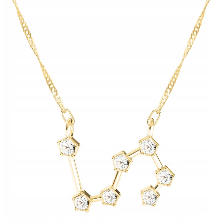 Colier, Larezo, Semn Zodiacal Leu, Argint 925, 42 cm + 3 cm Extensie, Zirconii, Antialergic, Cutie Premium Pentru Bijuterii, Auriu