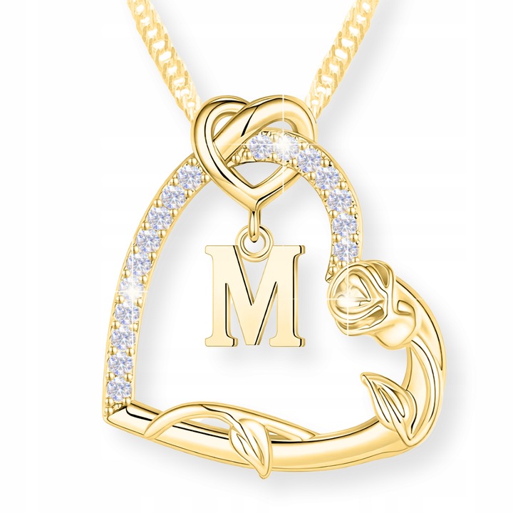 Colier, Larezo, Litera, Argint 925, 42 cm + 3 cm, Pandantiv 2.1 cm, Zirconii, Pentru Femei, Cutie Premium Pentru Bijuterii, Antialergic, Lustruit Manual, Auriu