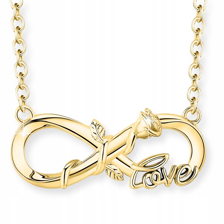 Colier, Larezo, Infinit, Argint 925, Lungime 42 cm + 3 cm, Pandantiv 0, 9 cm, Zirconii, Pentru Femei, Cutie Premium Pentru Bijuterii, Auriu