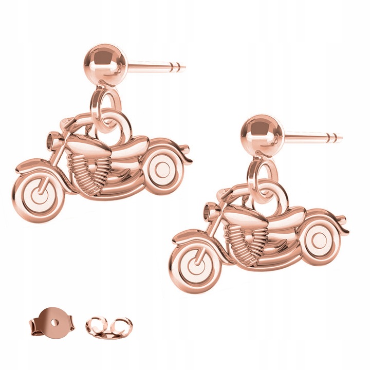 Fülbevaló, Larezo, Motorkerékpár, 925 ezüst, 18K rózsaarany, 0.7 cm, antiallergén, nőknek, prémium ékszerdoboz ajándékcsomagolásban, ezüst