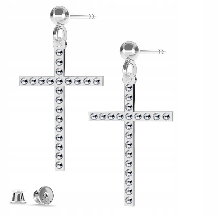 Fülbevaló, Larezo, Swarovski kereszt, 925 ezüst, cirkónia, Talisman magassága 2.2 cm, tűs zár, antiallergén, prémium ékszerdoboz ajándékcsomagolásban, ezüst