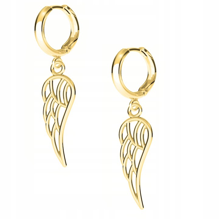 Fülbevaló, Larezo, Arany szárnyak, 925 ezüst, 24K aranyozás, angol zár, Talisman magassága 3 cm, nőknek, ajándékcsomagolás, ezüst