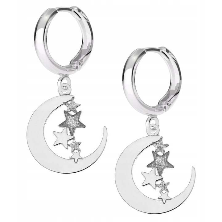 Fülbevaló, Larezo, Hold és csillag, 925 ezüst, cirkónia, 1.8 cm, angol zár, antiallergén, prémium ékszerdoboz ajándékcsomagolásban, ezüst